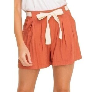 All in Favor Front Tie Pleated Boho Coachella Paperbag Shorts Terracota  NWT